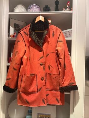 Women’s Orange Teddy Jacket with Faux Fur Trim